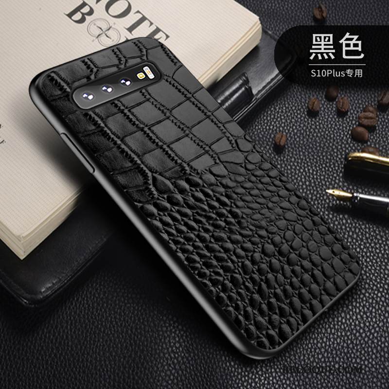 Kuori Samsung Galaxy S10+ Nahka Viini Punainen Magneettinen, Kotelo Samsung Galaxy S10+ Suojaus Krokotiili Puhelimen Kuoret