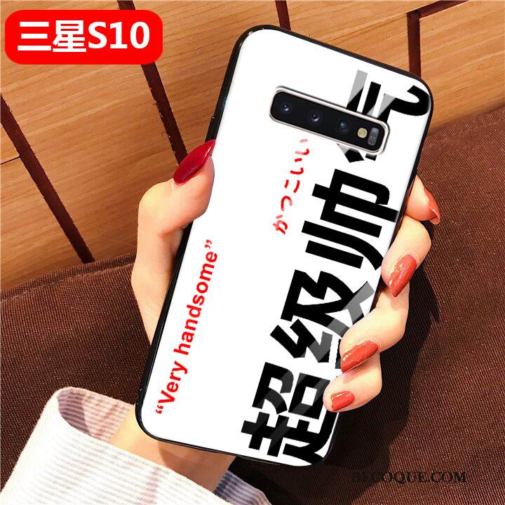 Kuori Samsung Galaxy S10 Silikoni Rakastunut Musta, Kotelo Samsung Galaxy S10 Suojaus Net Red Lasi