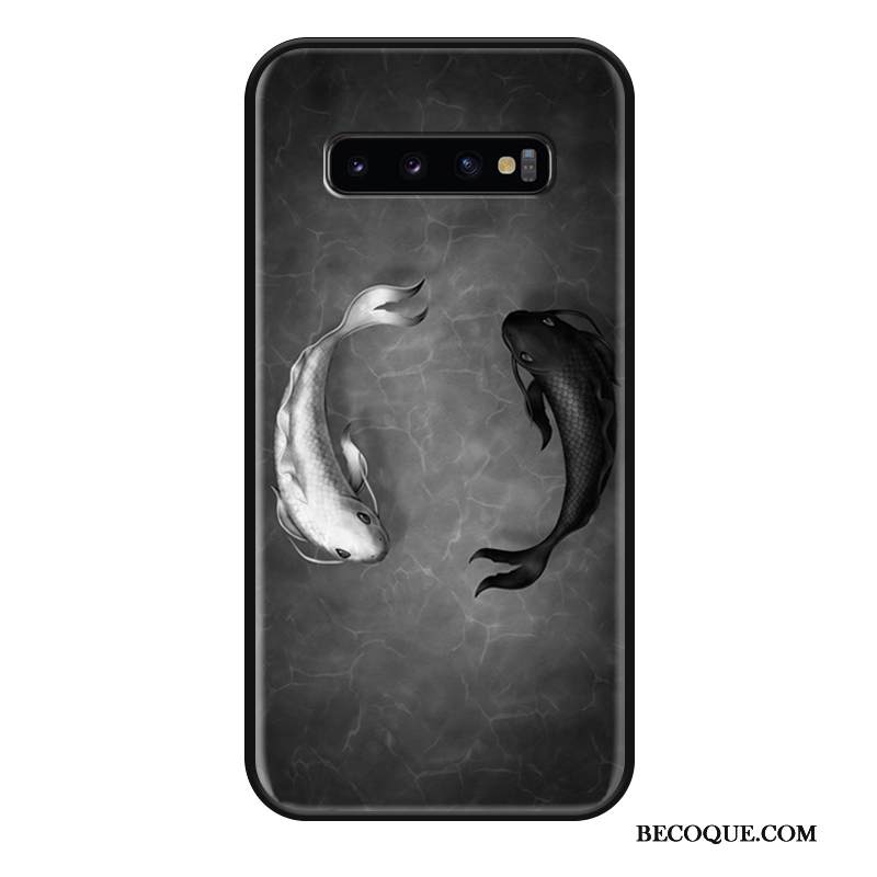 Kuori Samsung Galaxy S10+ Vuosikerta Valkoinen Musta, Kotelo Samsung Galaxy S10+ Silikoni Persoonallisuus Kiinalainen Tyyli