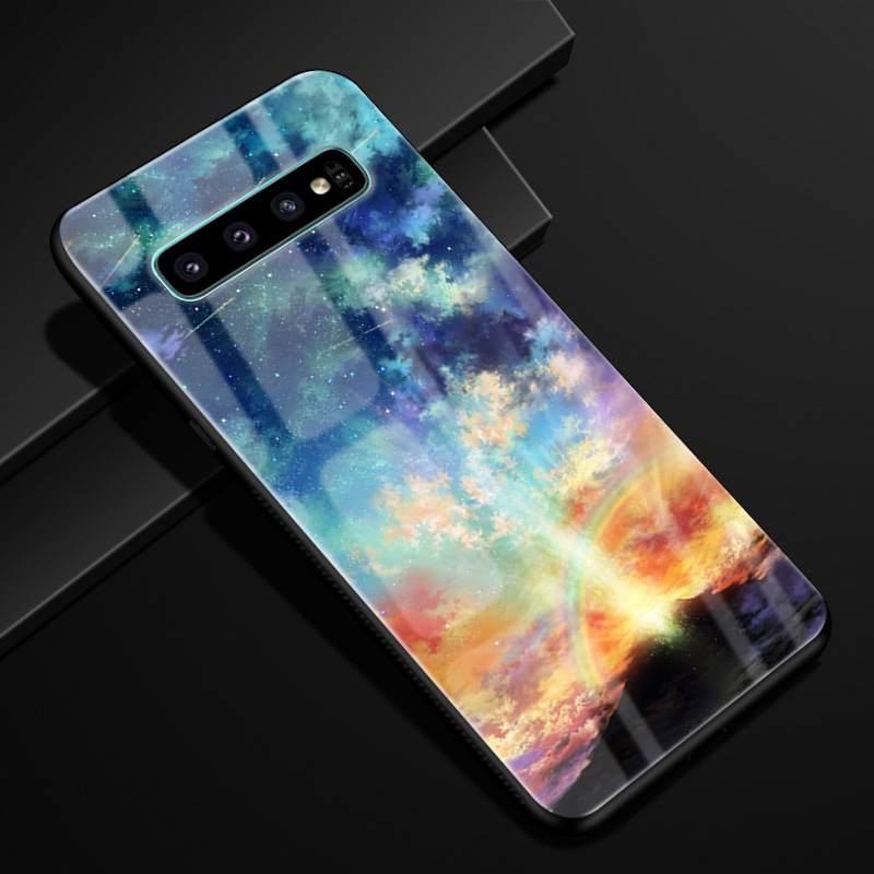 Kuori Samsung Galaxy S10+ Ylellisyys Lasi Trendi, Kotelo Samsung Galaxy S10+ Suojaus Puhelimen Kuoret Tähtitaivas