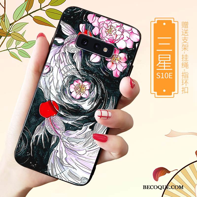 Kuori Samsung Galaxy S10e Pehmeä Neste Tide-brändi Persoonallisuus, Kotelo Samsung Galaxy S10e Kohokuviointi Valkoinen Ylellisyys