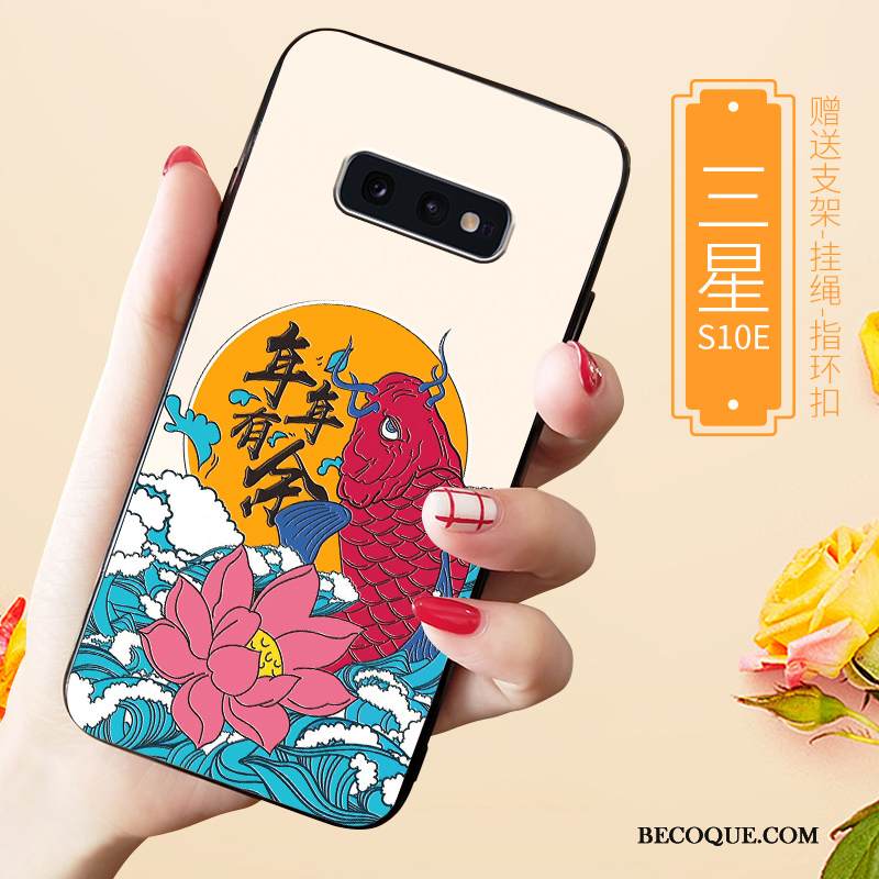 Kuori Samsung Galaxy S10e Pehmeä Neste Tide-brändi Persoonallisuus, Kotelo Samsung Galaxy S10e Kohokuviointi Valkoinen Ylellisyys