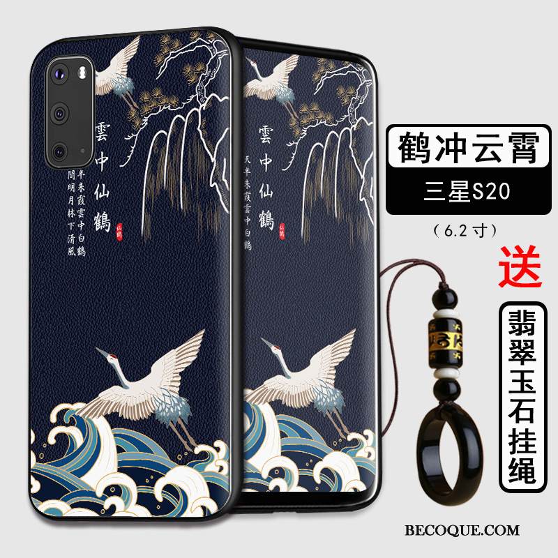 Kuori Samsung Galaxy S20 Silikoni Murtumaton Kiinalainen Tyyli, Kotelo Samsung Galaxy S20 Pehmeä Neste Pesty Suede Sininen