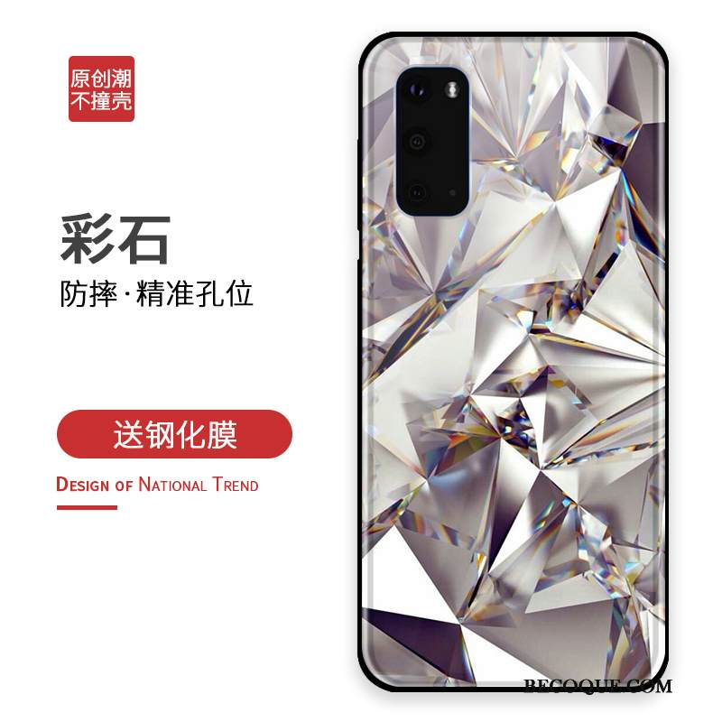 Kuori Samsung Galaxy S20 Silikoni Persoonallisuus Puhelimen Kuoret, Kotelo Samsung Galaxy S20 Laukut Lasi Harmaa