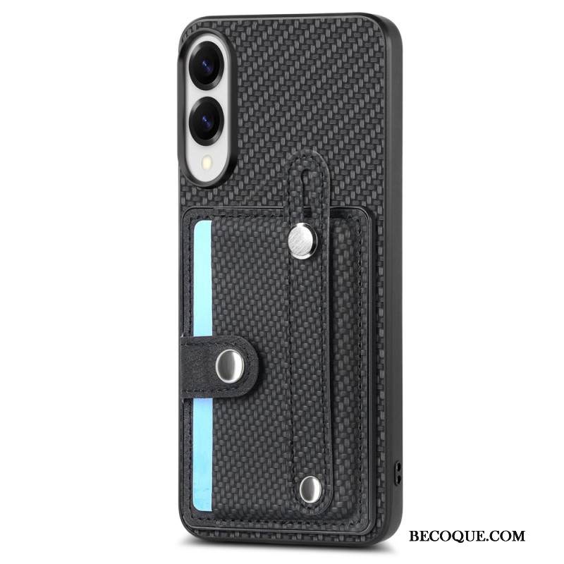 Kuori Samsung Galaxy S25 5g Edge Hiilikuitu Korttikotelolla Ja Hihnalla Varustettu Jalusta Suojakuori