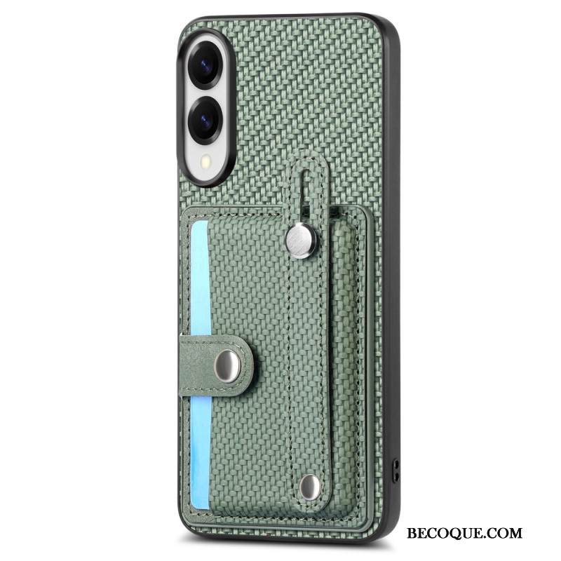 Kuori Samsung Galaxy S25 5g Edge Hiilikuitu Korttikotelolla Ja Hihnalla Varustettu Jalusta Suojakuori