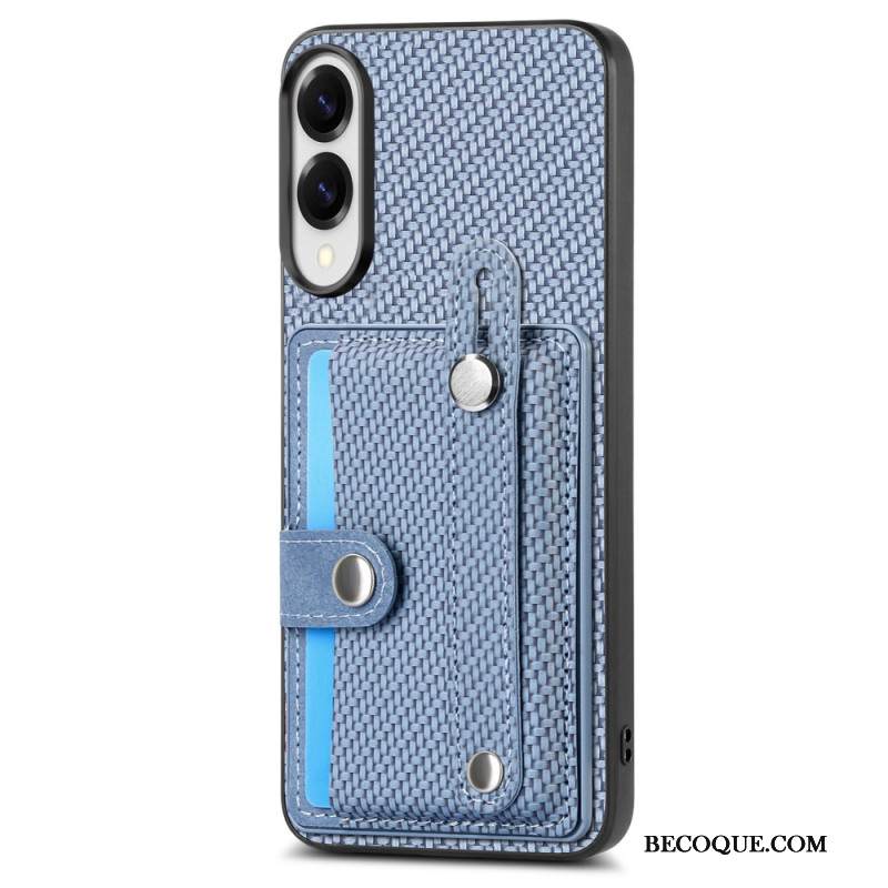 Kuori Samsung Galaxy S25 5g Edge Hiilikuitu Korttikotelolla Ja Hihnalla Varustettu Jalusta Suojakuori