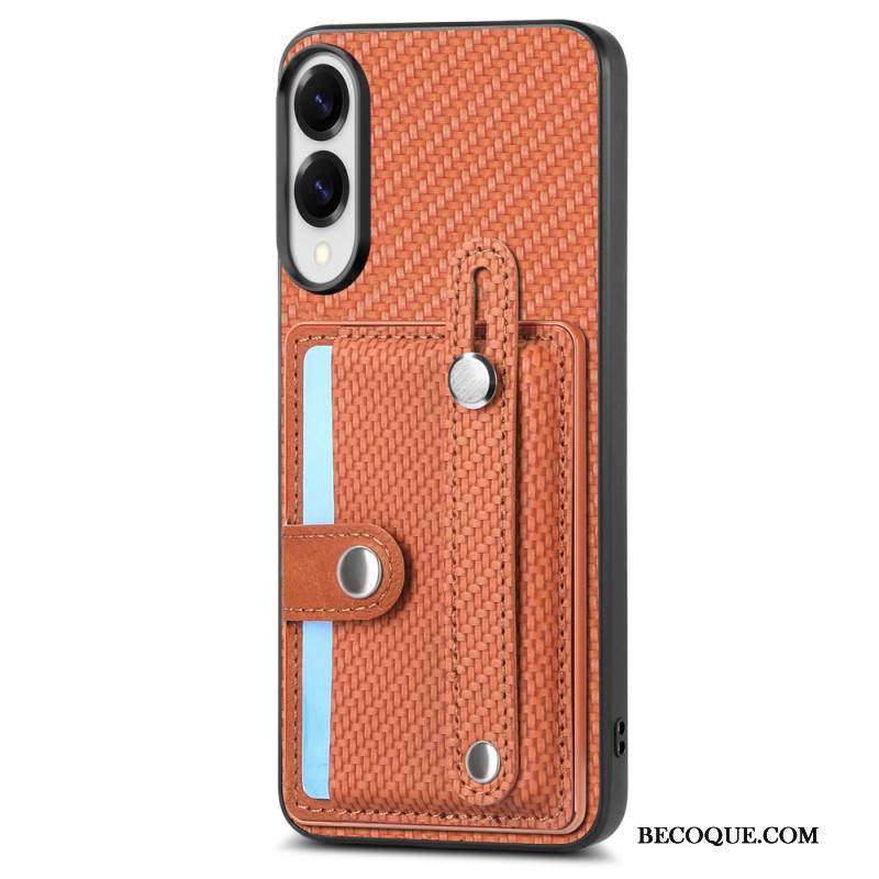 Kuori Samsung Galaxy S25 5g Edge Hiilikuitu Korttikotelolla Ja Hihnalla Varustettu Jalusta Suojakuori