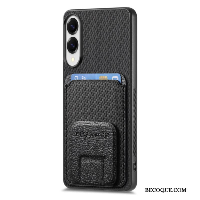 Kuori Samsung Galaxy S25 5g Edge Hiilikuitutekstuurilla Varustettu Korttikotelo Ja Integroitu Jalusta