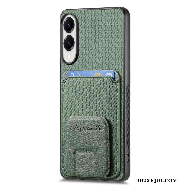 Kuori Samsung Galaxy S25 5g Edge Hiilikuitutekstuurilla Varustettu Korttikotelo Ja Integroitu Jalusta