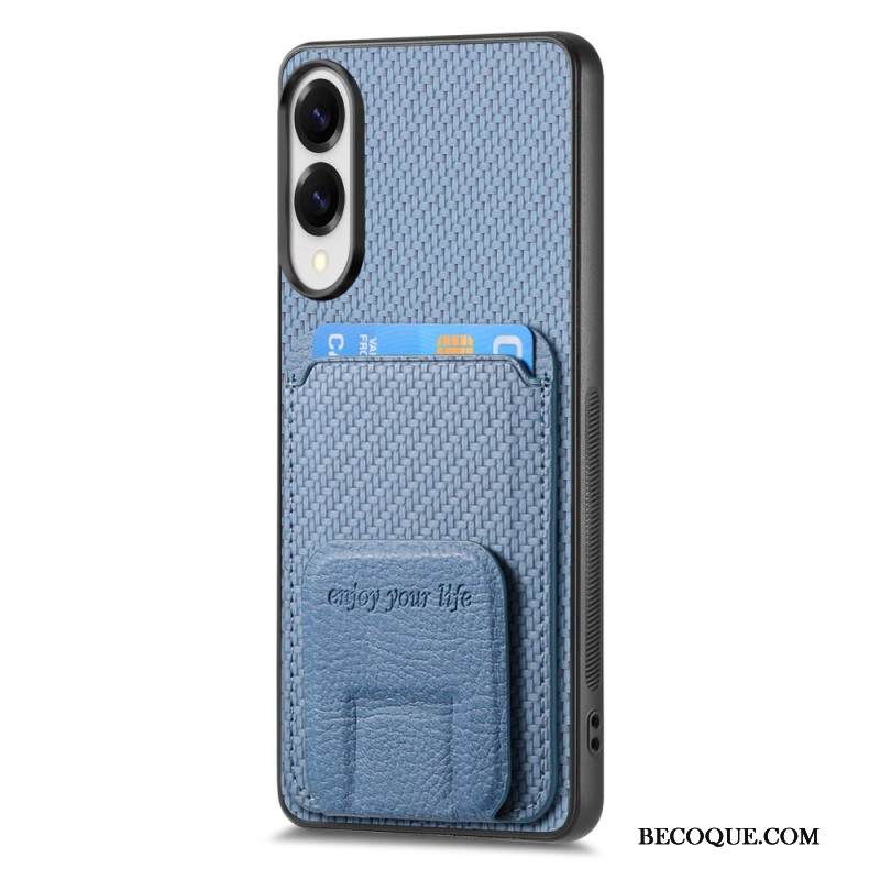 Kuori Samsung Galaxy S25 5g Edge Hiilikuitutekstuurilla Varustettu Korttikotelo Ja Integroitu Jalusta