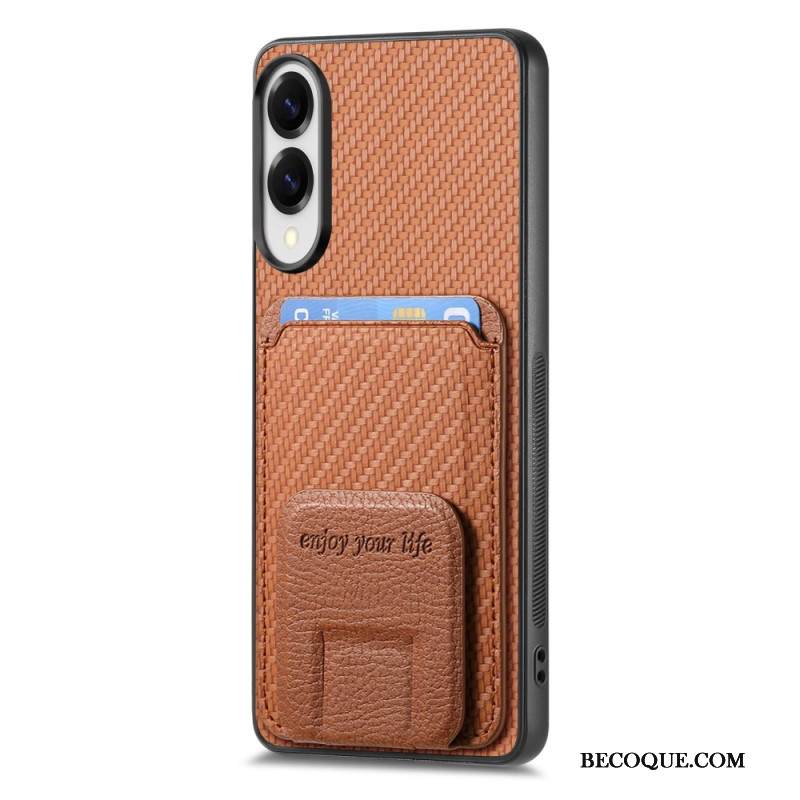 Kuori Samsung Galaxy S25 5g Edge Hiilikuitutekstuurilla Varustettu Korttikotelo Ja Integroitu Jalusta