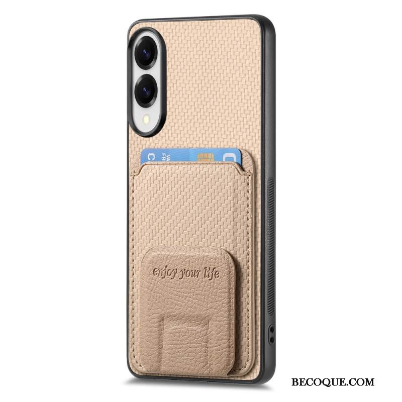 Kuori Samsung Galaxy S25 5g Edge Hiilikuitutekstuurilla Varustettu Korttikotelo Ja Integroitu Jalusta