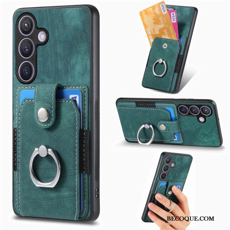 Kuori Samsung Galaxy S25 5g Nahkajäljitelmäkorttikotelo Ja Sormus