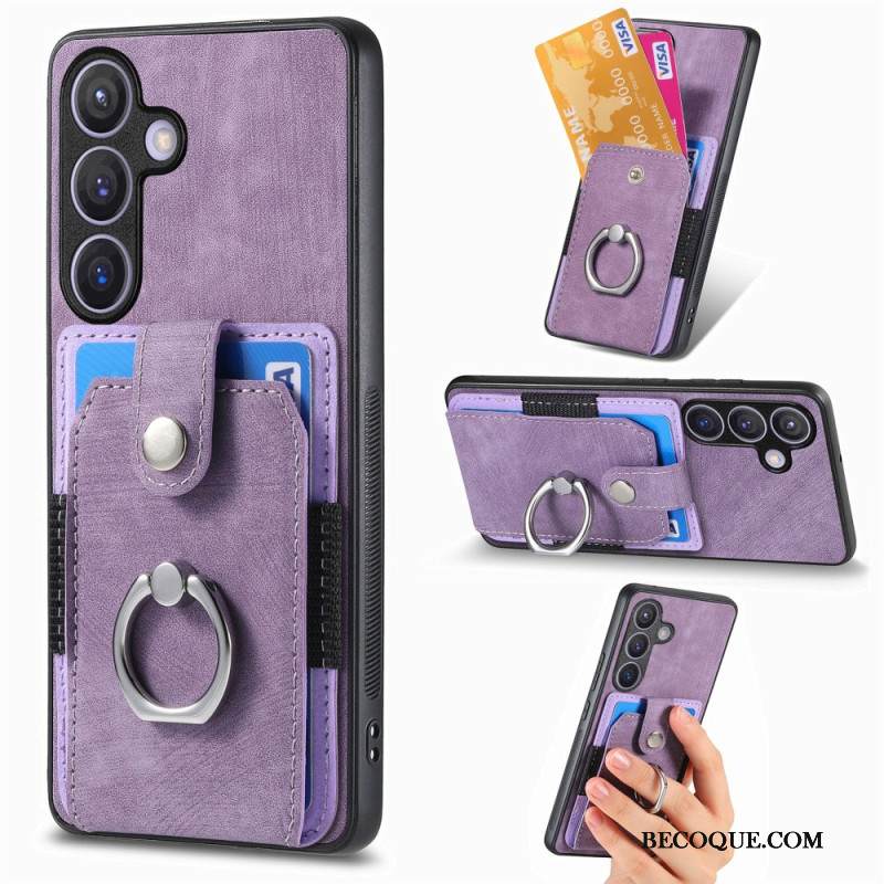 Kuori Samsung Galaxy S25 5g Nahkajäljitelmäkorttikotelo Ja Sormus