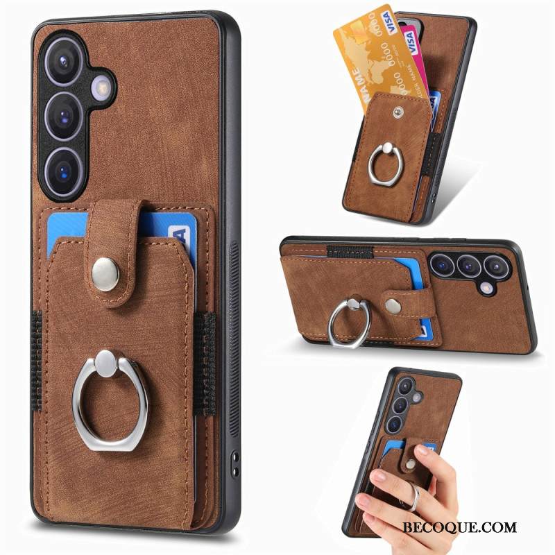 Kuori Samsung Galaxy S25 5g Nahkajäljitelmäkorttikotelo Ja Sormus