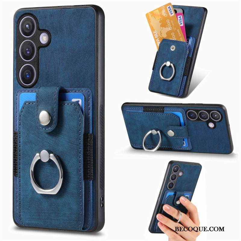 Kuori Samsung Galaxy S25 5g Nahkajäljitelmäkorttikotelo Ja Sormus