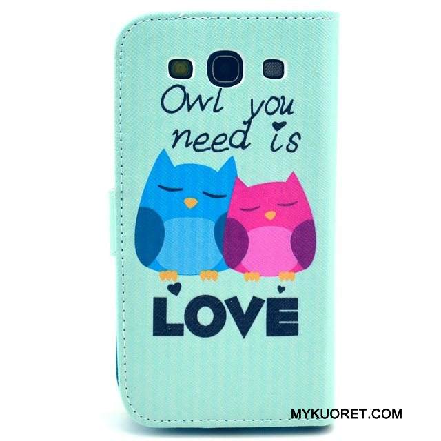 Kuori Samsung Galaxy S3 Nahka Puhelimen Kuoret Kissa, Kotelo Samsung Galaxy S3 Sarjakuva Vihreä