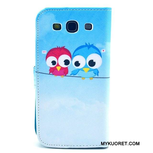 Kuori Samsung Galaxy S3 Nahka Puhelimen Kuoret Kissa, Kotelo Samsung Galaxy S3 Sarjakuva Vihreä