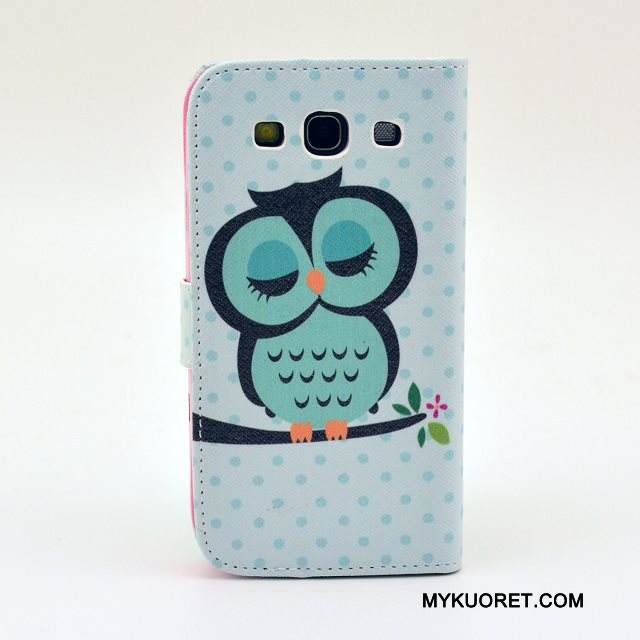 Kuori Samsung Galaxy S3 Nahka Puhelimen Kuoret Kissa, Kotelo Samsung Galaxy S3 Sarjakuva Vihreä