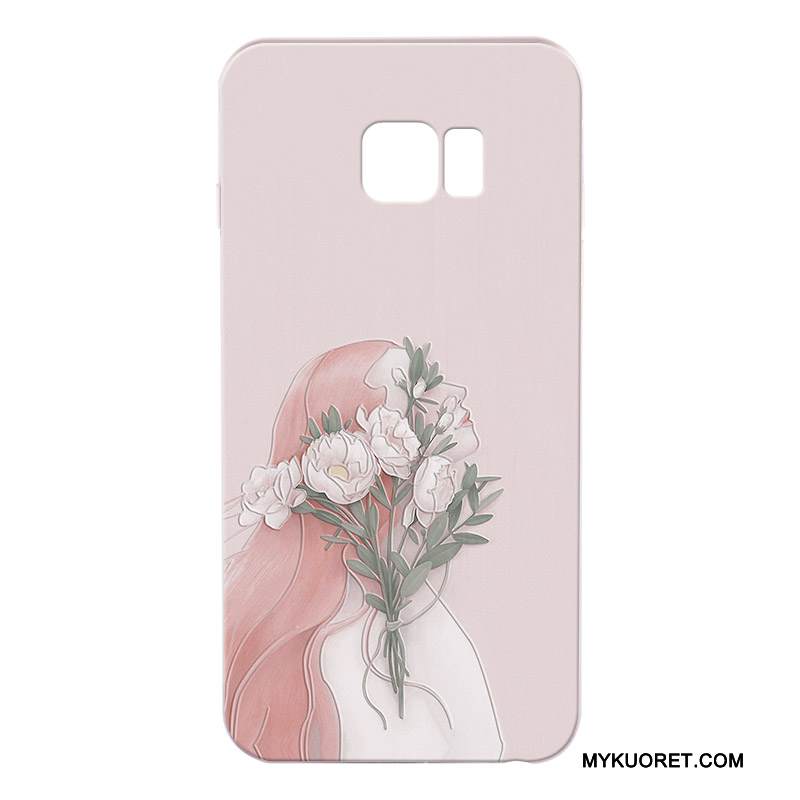 Kuori Samsung Galaxy S6 Edge + Kohokuviointi Uusi Murtumaton, Kotelo Samsung Galaxy S6 Edge + Suojaus Kova Valkoinen