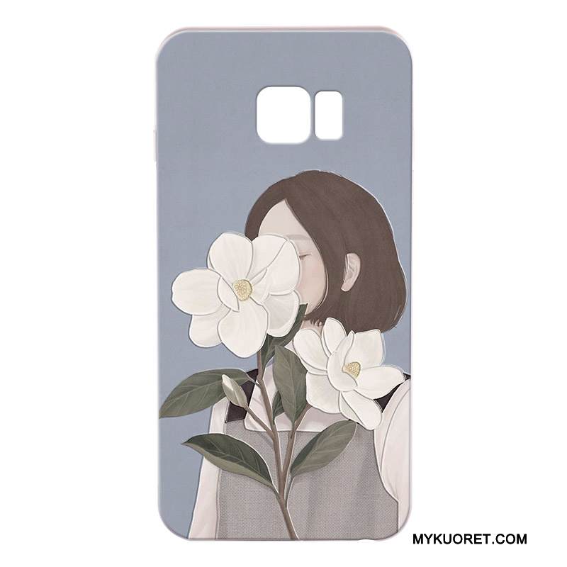 Kuori Samsung Galaxy S6 Edge + Kohokuviointi Uusi Murtumaton, Kotelo Samsung Galaxy S6 Edge + Suojaus Kova Valkoinen