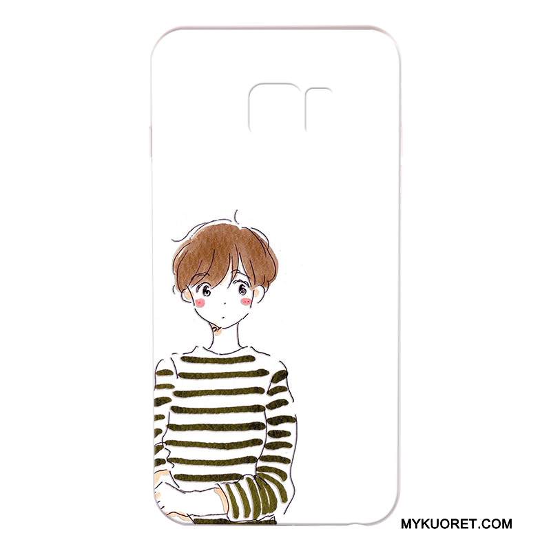 Kuori Samsung Galaxy S6 Edge + Kohokuviointi Uusi Murtumaton, Kotelo Samsung Galaxy S6 Edge + Suojaus Kova Valkoinen