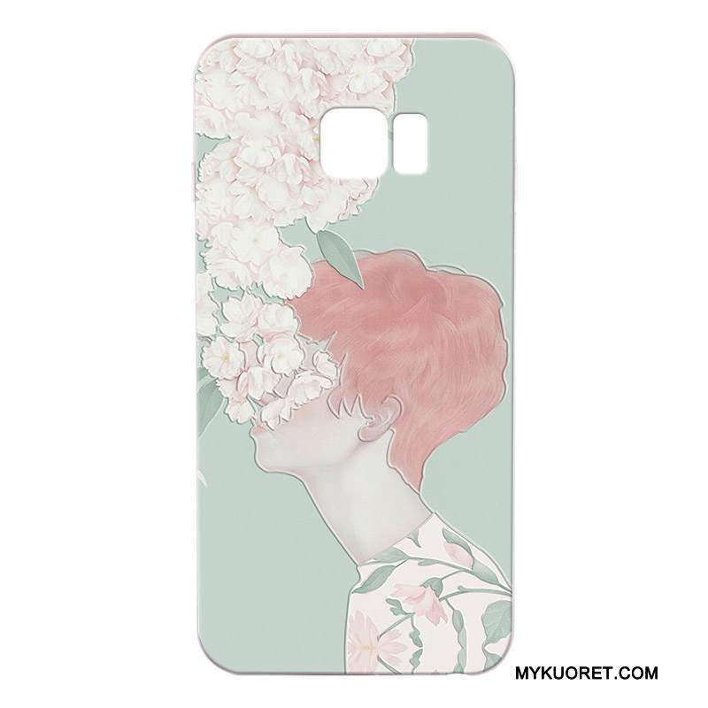 Kuori Samsung Galaxy S6 Edge + Kohokuviointi Uusi Murtumaton, Kotelo Samsung Galaxy S6 Edge + Suojaus Kova Valkoinen