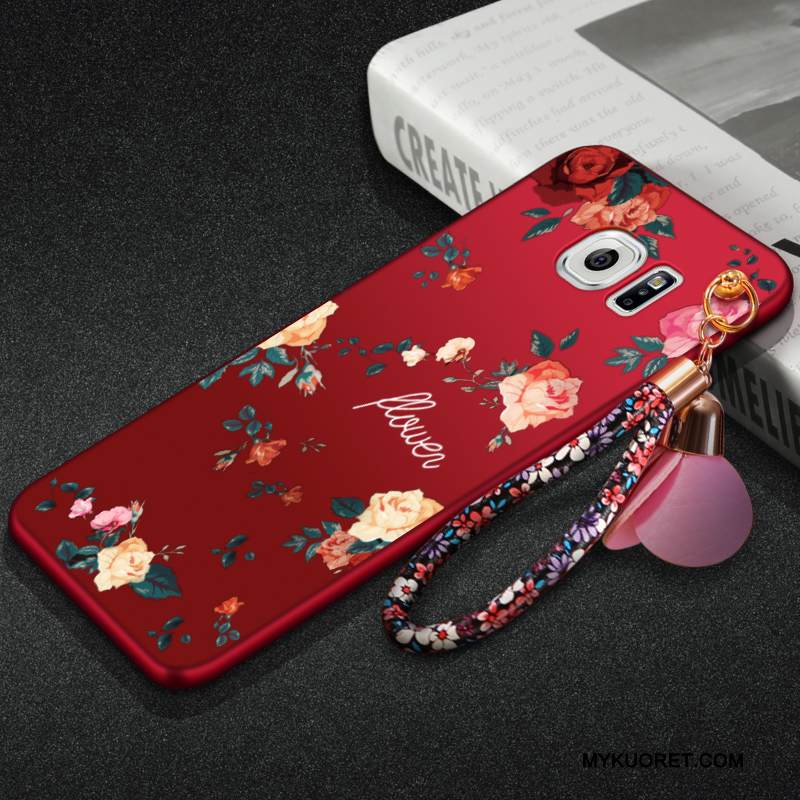 Kuori Samsung Galaxy S6 Edge + Kukka- Ripustettavat Koristeet Pesty Suede, Kotelo Samsung Galaxy S6 Edge + Suojaus Puhelimen Kuoret Musta