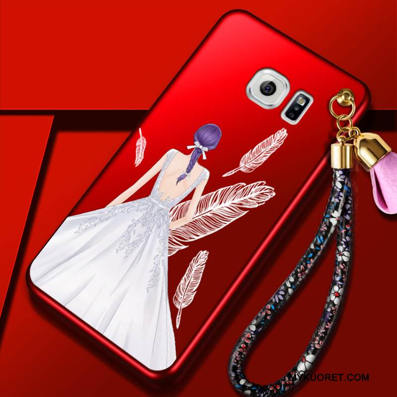 Kuori Samsung Galaxy S6 Edge + Kukka- Ripustettavat Koristeet Pesty Suede, Kotelo Samsung Galaxy S6 Edge + Suojaus Puhelimen Kuoret Musta