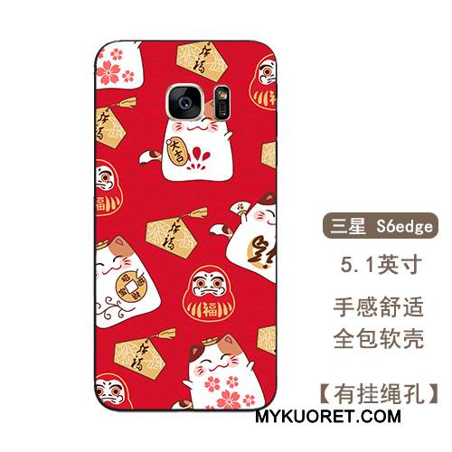 Kuori Samsung Galaxy S6 Edge + Laukut Ripustettavat Koristeet Rikkaus, Kotelo Samsung Galaxy S6 Edge + Silikoni Punainen Puhelimen Kuoret