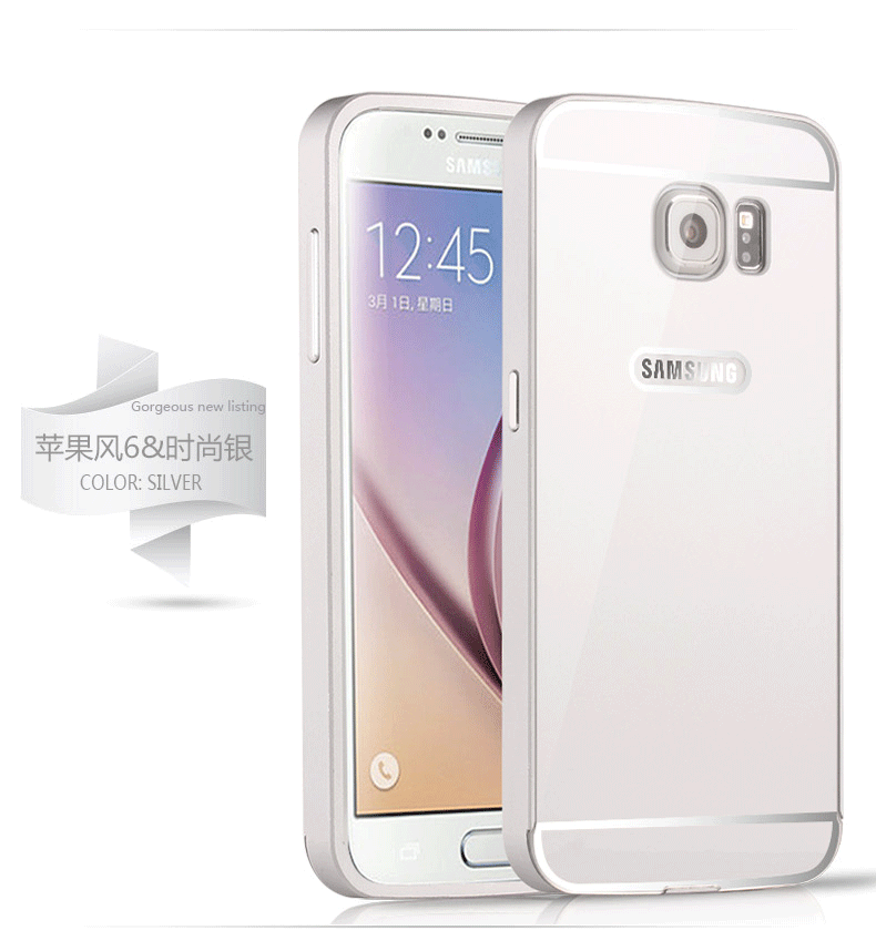 Kuori Samsung Galaxy S6 Edge Metalli Kehys Peili, Kotelo Samsung Galaxy S6 Edge Suojaus Kova Hopea
