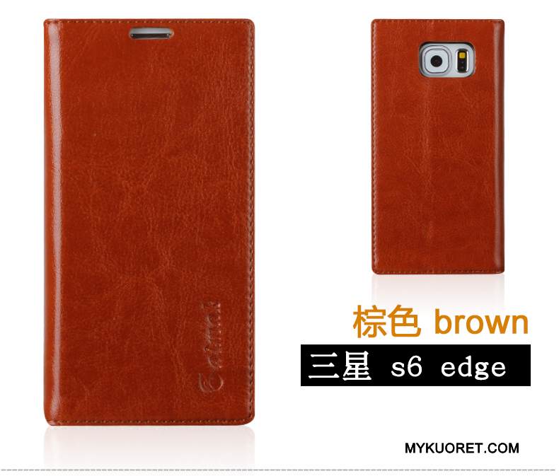 Kuori Samsung Galaxy S6 Edge Nahka Kulta, Kotelo Samsung Galaxy S6 Edge Suojaus