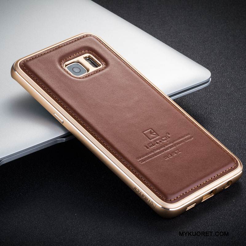 Kuori Samsung Galaxy S6 Edge + Nahka Puhelimen Kuoret, Kotelo Samsung Galaxy S6 Edge + Metalli