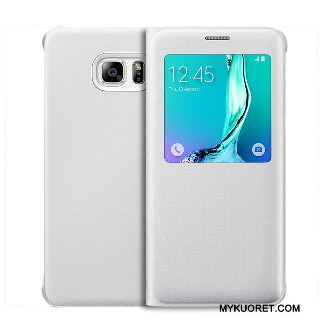 Kuori Samsung Galaxy S6 Edge + Nahka Valkoinen, Kotelo Samsung Galaxy S6 Edge + Suojaus