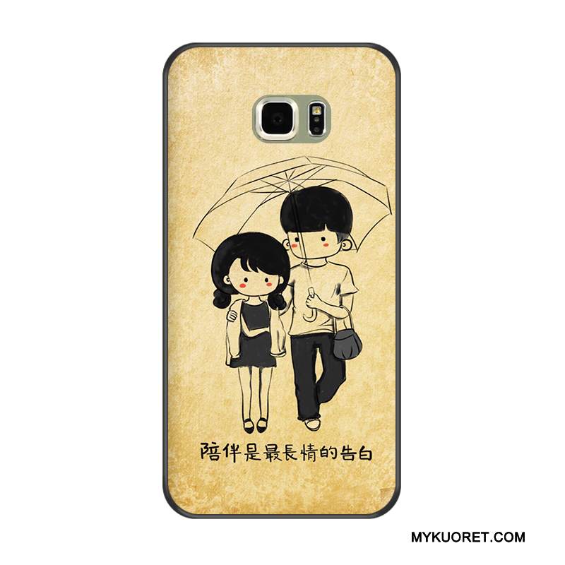 Kuori Samsung Galaxy S6 Edge + Pehmeä Neste Puhelimen Kuoret Keltainen, Kotelo Samsung Galaxy S6 Edge + Silikoni Musta Murtumaton