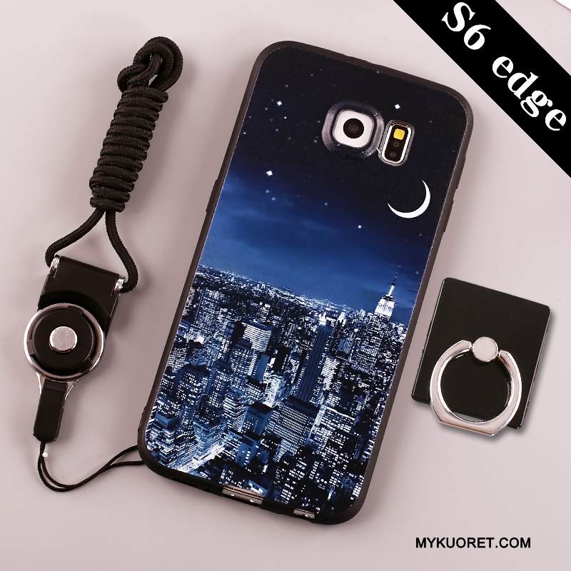 Kuori Samsung Galaxy S6 Edge Silikoni Sininen Trendi, Kotelo Samsung Galaxy S6 Edge Laukut Puhelimen Kuoret Pesty Suede