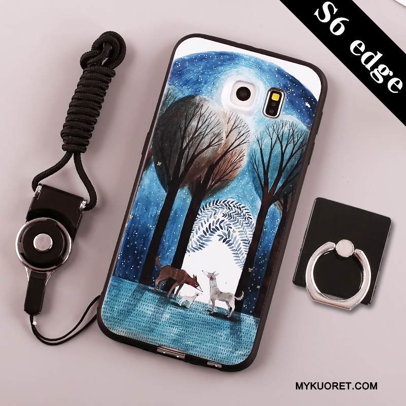 Kuori Samsung Galaxy S6 Edge Silikoni Sininen Trendi, Kotelo Samsung Galaxy S6 Edge Laukut Puhelimen Kuoret Pesty Suede
