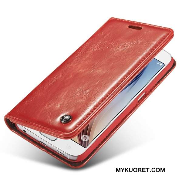 Kuori Samsung Galaxy S6 Nahka Puhelimen Kuoret Musta, Kotelo Samsung Galaxy S6 Suojaus Murtumaton