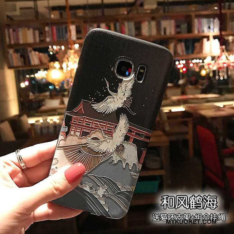 Kuori Samsung Galaxy S7 Edge Kohokuviointi Nosturi Tuuli, Kotelo Samsung Galaxy S7 Edge Pehmeä Neste Musta Puhelimen Kuoret