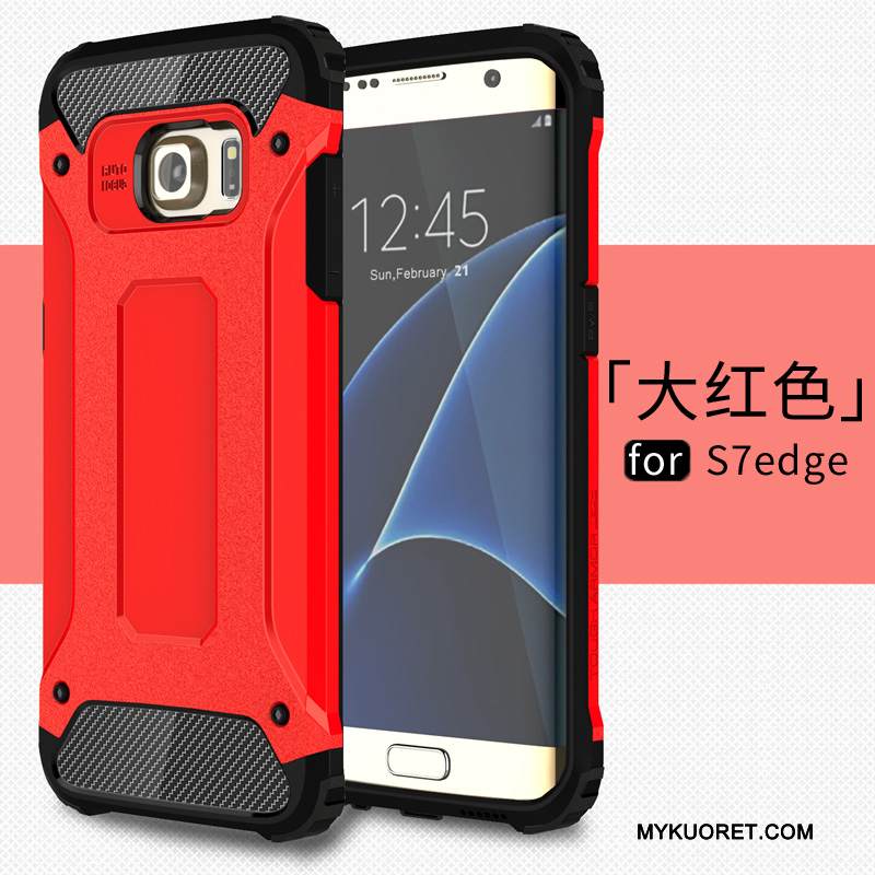 Kuori Samsung Galaxy S7 Edge Kolme Puolustusta Takakansi, Kotelo Samsung Galaxy S7 Edge Keltainen Suupaltti