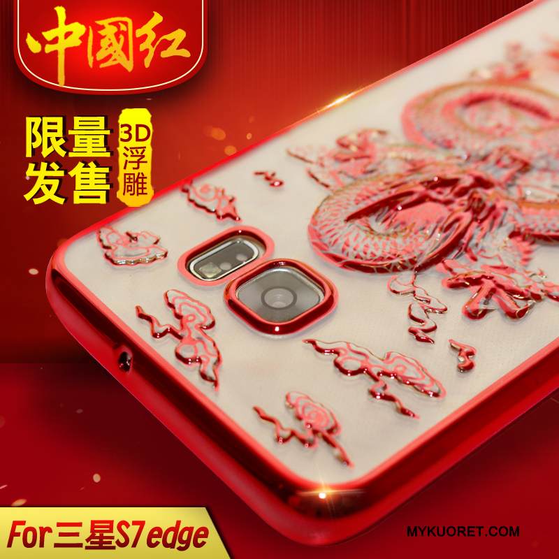 Kuori Samsung Galaxy S7 Edge Silikoni Kulta Puhelimen Kuoret, Kotelo Samsung Galaxy S7 Edge Pehmeä Neste Lohikäärme Musta