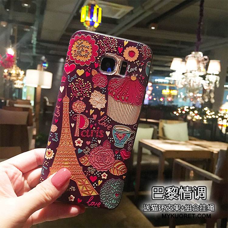 Kuori Samsung Galaxy S7 Edge Silikoni Ripustettavat Koristeet Pesty Suede, Kotelo Samsung Galaxy S7 Edge Tuki Rengas Puhelimen Kuoret