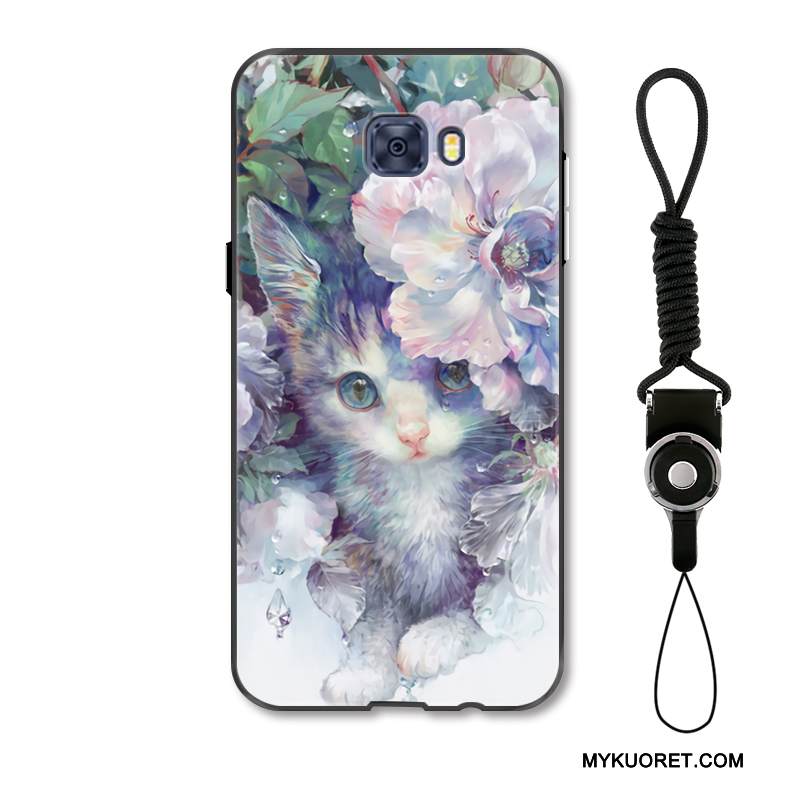 Kuori Samsung Galaxy S7 Edge Ylellisyys Kissa Kukka, Kotelo Samsung Galaxy S7 Edge Suojaus Puhelimen Kuoret Ripustettavat Koristeet