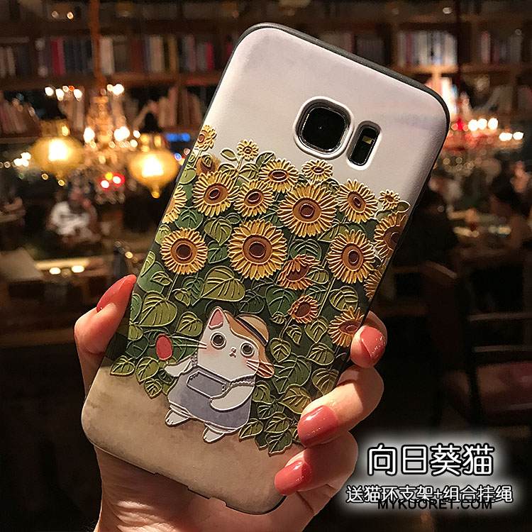 Kuori Samsung Galaxy S7 Kohokuviointi Pesty Suede Puhelimen Kuoret, Kotelo Samsung Galaxy S7 Monivärinen Musta