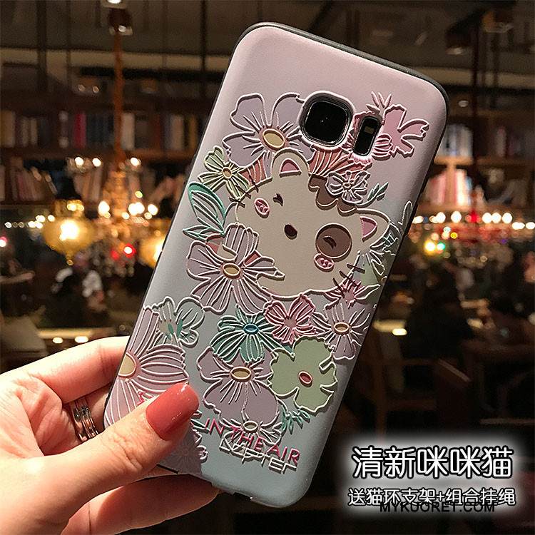 Kuori Samsung Galaxy S7 Kohokuviointi Pesty Suede Puhelimen Kuoret, Kotelo Samsung Galaxy S7 Monivärinen Musta