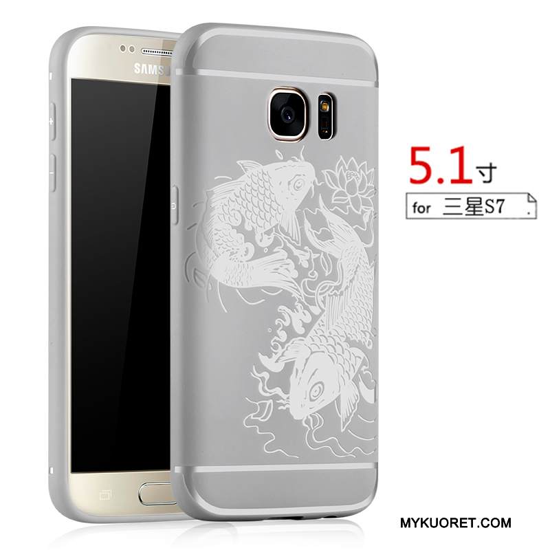 Kuori Samsung Galaxy S7 Kohokuviointi Puhelimen Kuoret Pesty Suede, Kotelo Samsung Galaxy S7 Laukut Musta Kukkakuvio