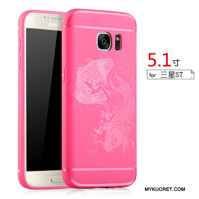 Kuori Samsung Galaxy S7 Kohokuviointi Puhelimen Kuoret Pesty Suede, Kotelo Samsung Galaxy S7 Laukut Musta Kukkakuvio