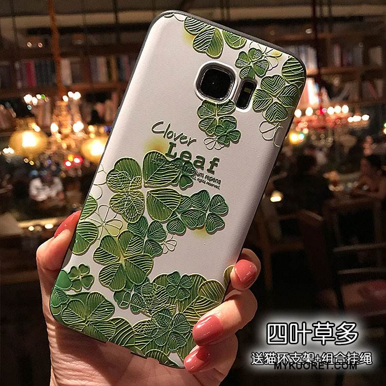 Kuori Samsung Galaxy S7 Kohokuviointi Vihreä Pesty Suede, Kotelo Samsung Galaxy S7 Pehmeä Neste Puhelimen Kuoret Musta