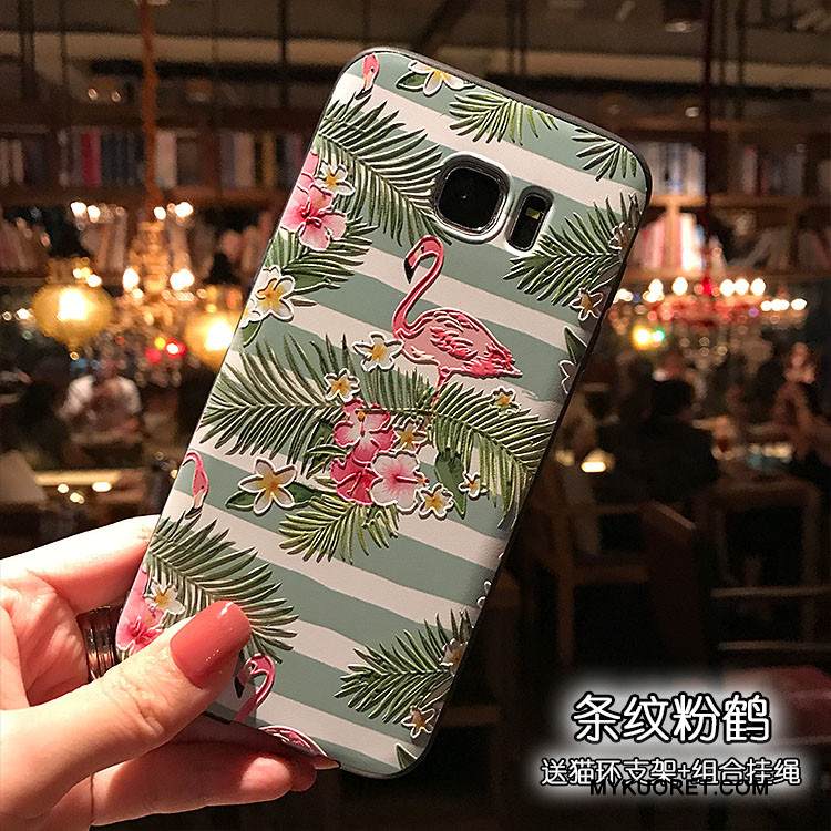 Kuori Samsung Galaxy S7 Kohokuviointi Vihreä Pesty Suede, Kotelo Samsung Galaxy S7 Pehmeä Neste Puhelimen Kuoret Musta